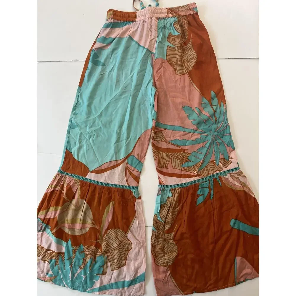 True Destinations Pants Womens M Multicolor Harem Elastic Waist Tassel Tropical - Picture 8 of 8